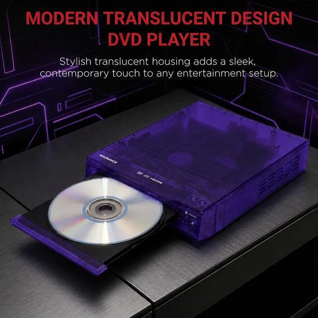 Alt view image 2 of 7 - Translucent DVD Player with HDMI Cable Included, Multi Format DVD CD MP3 Player, HDMI Output, Remote Control, PAL/NTSC Compatible, 2 Channel Audio