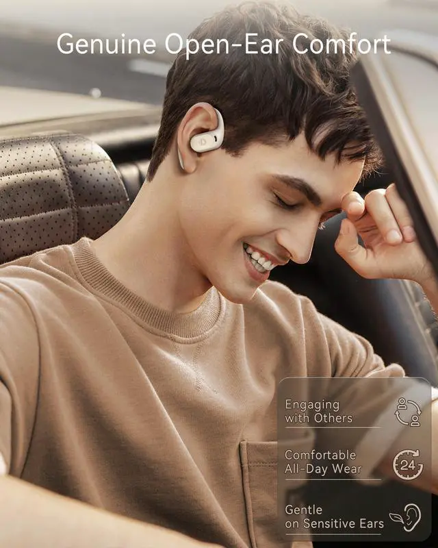 Alt view image 3 of 7 - Open Ear Earbuds, True Wireless Open Ear Headphones with Earhooks, Air Conduction earphones, Touch Control, Dual Noise-Cancelling Mics, Up to 30 Hours Power with Case, IPX5, Workouts, Yoga, Running