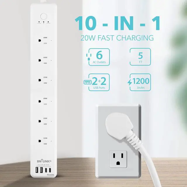 Alt view image 2 of 7 - BN LINK Smart Plug Power StripSurge Protector with 6 Individually Controlled Smart Outlets, 4 USBs (incl. 20W USB-C), Compatible with Alexa and Google Home