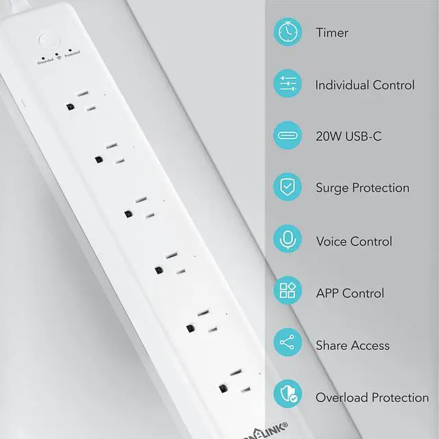 Alt view image 3 of 7 - BN LINK Smart Plug Power StripSurge Protector with 6 Individually Controlled Smart Outlets, 4 USBs (incl. 20W USB-C), Compatible with Alexa and Google Home