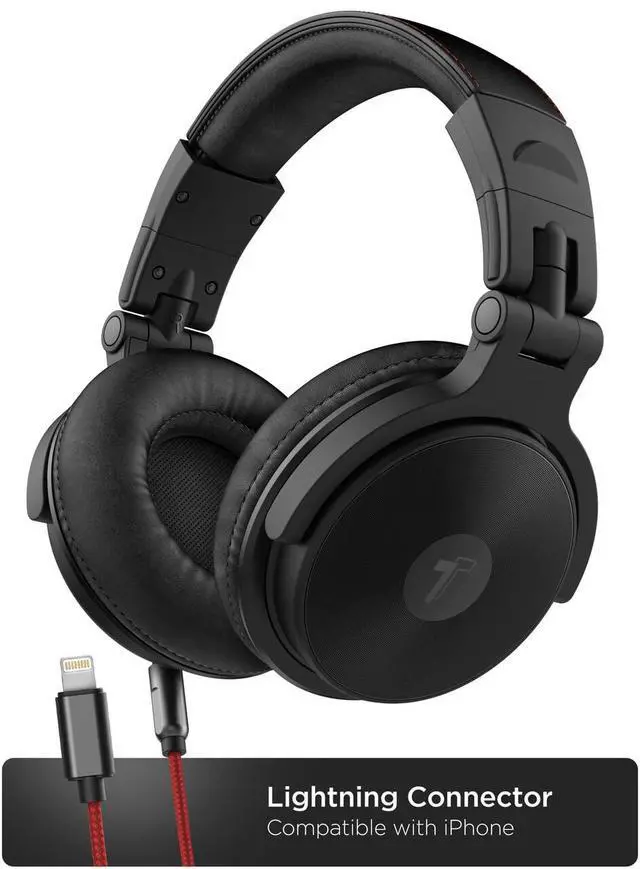 Alt view image 4 of 7 - Thore Over Ear iPhone Headphones with Lightning Connector (Apple MFi Certified) Closed Back Studio DJ Monitor Earphones (50mm Neodymium Drivers) (V200 Black/Red)