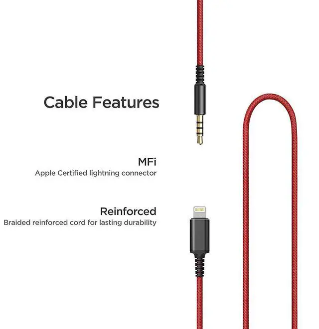 Alt view image 5 of 7 - Thore Over Ear iPhone Headphones with Lightning Connector (Apple MFi Certified) Closed Back Studio DJ Monitor Earphones (50mm Neodymium Drivers) (V200 Black/Red)