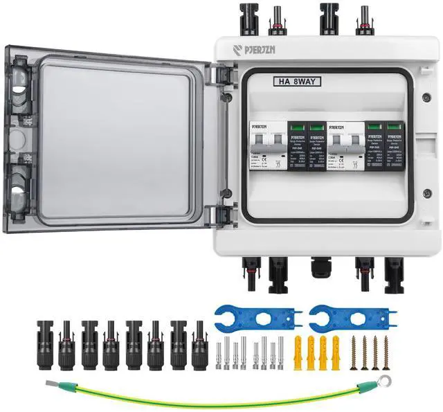 Main image of Solar Disconnect Switch with SPD Surge Protector 1000V DC 30A Solar PV Combiner Box Power Distribution Box for Solar Panels 2 in 2 Out(30A, HT8 2string)