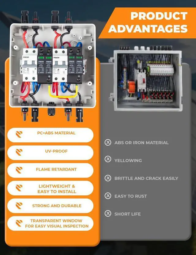 Alt view image 3 of 7 - Solar Disconnect Switch with SPD Surge Protector 1000V DC 30A Solar PV Combiner Box Power Distribution Box for Solar Panels 2 in 2 Out(30A, HT8 2string)