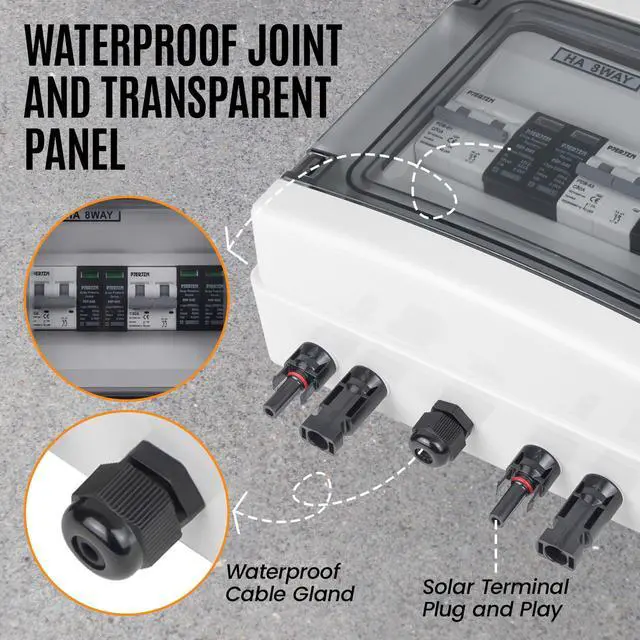 Alt view image 5 of 7 - Solar Disconnect Switch with SPD Surge Protector 1000V DC 30A Solar PV Combiner Box Power Distribution Box for Solar Panels 2 in 2 Out(30A, HT8 2string)
