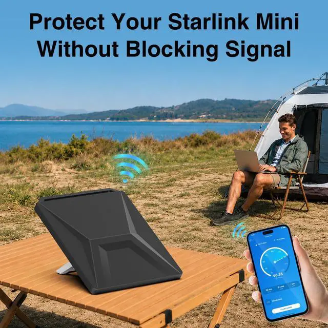 Alt view image 3 of 7 - Starlink Mini Protective Cover Case, Starlink Mini Accesories, Waterproof Silicone Satellite Dish Protector Anti-Hail & Shockproof, Portable for Roof RV Boat Outdoor (Black)