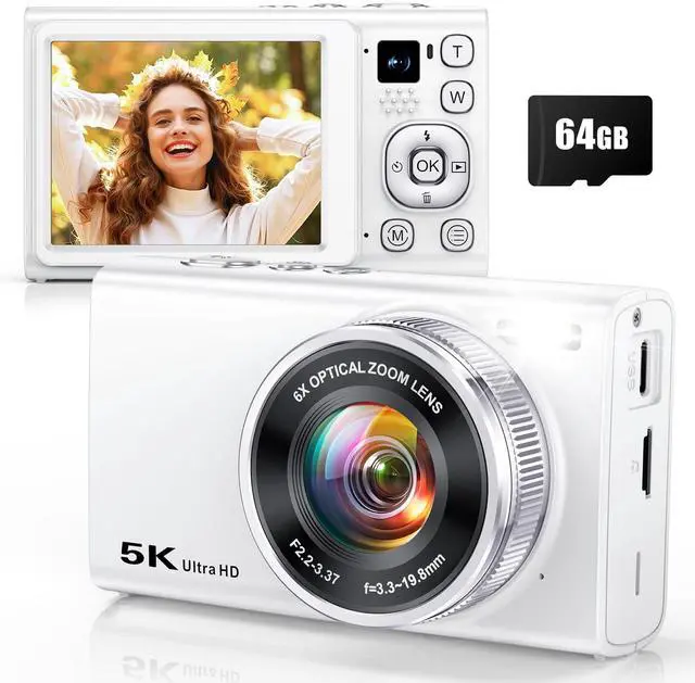 Main image of 5K 96MP Digital Camera for Photography, 6X Optical Zoom Point Shoot Camera | Autofocus Vlogging Camera for YouTube, 64GB Card, Selfie Lens, Flash, Anti-Shake, Compact Small Travel Cameras for Beginner
