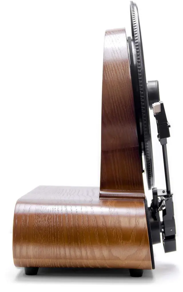 Alt view image 6 of 7 - Vert Vertical Vinyl Record Player | FM Radio, Bluetooth, AUX, USB | Alarm Clock | Audio Technica Cartridge | Full Range Speakers | Vintage Mid Century Modern | Handcrafted Ashtree Wood
