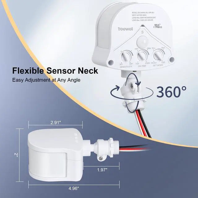 Alt view image 4 of 7 - 240° & 360° Replacement Motion Sensor, Adjustable Time & Detection Sensitivity Up to 70 Feet Range, 4 Working Modes Outdoor Motion Detector for Security Floodlight, White, UL Listed