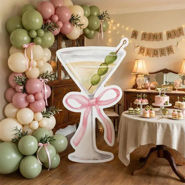 Alt view image 2 of 7 - 4ft a Tini Bit Older Birthday Decorations Pink Martini Party Backdrop Birthday Party Cardboard Cutouts Decor for Women Bar Wedding Bridal Shower Supplies