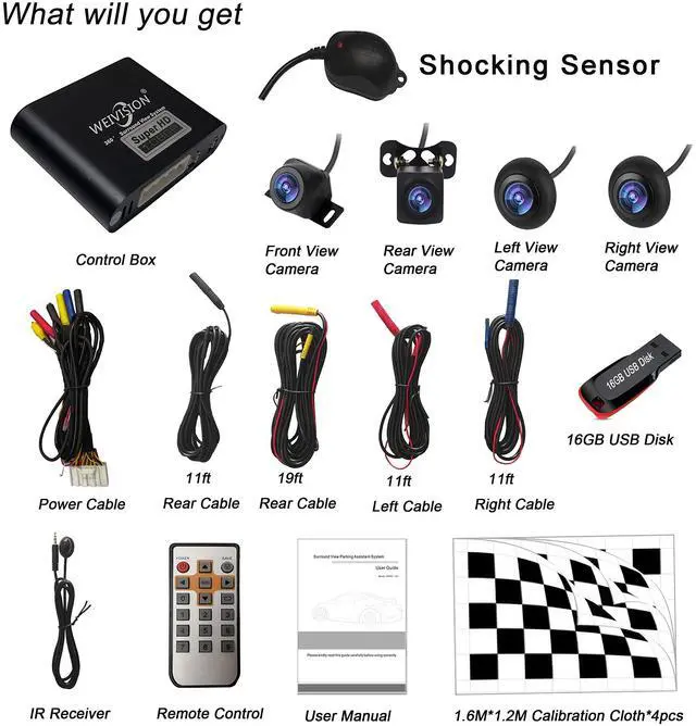 Alt view image 2 of 6 - Super Hd 1080P Car 360 Degree Bird View Surround System DVR Record Backup Camera Parking Monitoring with HD Sensor