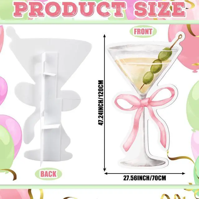 Alt view image 6 of 7 - 4ft a Tini Bit Older Birthday Decorations Pink Martini Party Backdrop Birthday Party Cardboard Cutouts Decor for Women Bar Wedding Bridal Shower Supplies