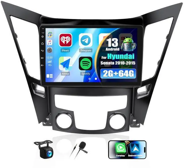 Main image of 2G+64G for Hyundai Sonata 2010-2015 Radio Android 13 Car Stereo Wireless Apple CarPlay Android Auto Mirror Link GPS 9 HD Touchscreen Bluetooth Car Radio FM/WiFi+Backup Camera Mic Camera&Mic