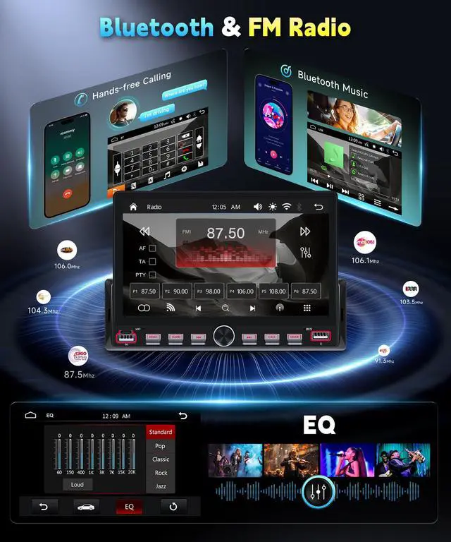 Alt view image 3 of 6 - Single Din Car Radio Stereo, 7 inch Touch Screen Radio for Car Stereo Receivers, 1 Din Bluetooth Radio, HD Backup Camera, SWC, Mirror Link, Support FM/EQ/SD/AUX, USB Fast Charging