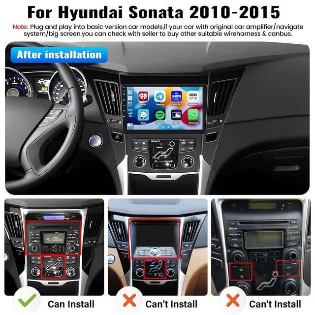 Alt view image 2 of 7 - 2G+64G for Hyundai Sonata 2010-2015 Radio Android 13 Car Stereo Wireless Apple CarPlay Android Auto Mirror Link GPS 9 HD Touchscreen Bluetooth Car Radio FM/WiFi+Backup Camera Mic Camera&Mic