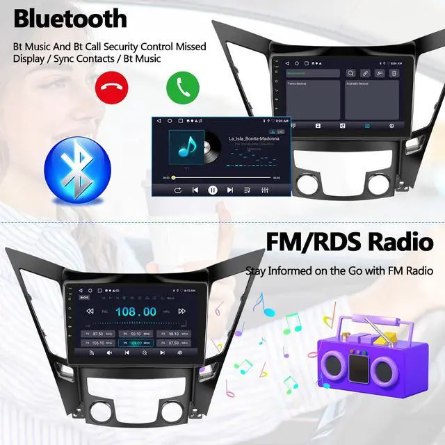 Alt view image 6 of 7 - 2G+64G for Hyundai Sonata 2010-2015 Radio Android 13 Car Stereo Wireless Apple CarPlay Android Auto Mirror Link GPS 9 HD Touchscreen Bluetooth Car Radio FM/WiFi+Backup Camera Mic Camera&Mic
