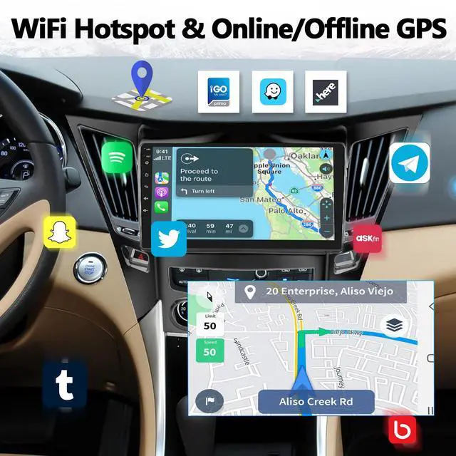 Alt view image 4 of 7 - 2G+64G for Hyundai Sonata 2010-2015 Radio Android 13 Car Stereo Wireless Apple CarPlay Android Auto Mirror Link GPS 9 HD Touchscreen Bluetooth Car Radio FM/WiFi+Backup Camera Mic Camera&Mic