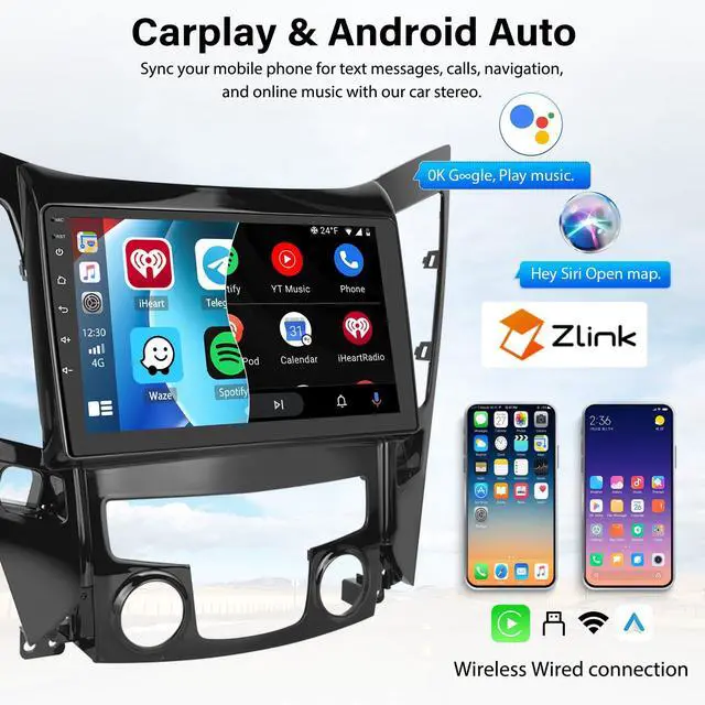 Alt view image 3 of 7 - 2G+64G for Hyundai Sonata 2010-2015 Radio Android 13 Car Stereo Wireless Apple CarPlay Android Auto Mirror Link GPS 9 HD Touchscreen Bluetooth Car Radio FM/WiFi+Backup Camera Mic Camera&Mic