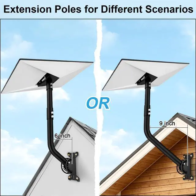 Alt view image 2 of 7 - Gen 3 Wall Mount for Starlink Standard 4/4X/V3 Dish, Heavy Duty Alloy Steel Bracket with 8 & 10 Inch Extension Pole, Weatherproof Roof Mount Kit with Installation Hardware, Black (One Set)