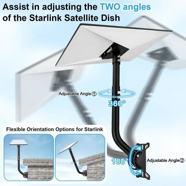Alt view image 3 of 7 - Gen 3 Wall Mount for Starlink Standard 4/4X/V3 Dish, Heavy Duty Alloy Steel Bracket with 8 & 10 Inch Extension Pole, Weatherproof Roof Mount Kit with Installation Hardware, Black (One Set)
