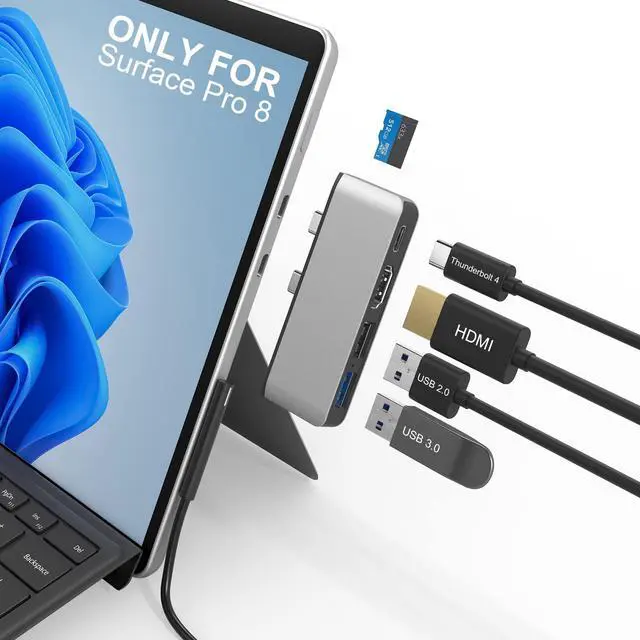 Main image of Docking Station for Surface Pro 8 with 4K HDMI, USB-C Thunerbolt 4 (Display+Data+PD Charging), USB 3.0, USB 2.0, TF Card Slot, Triple Display (Pro 8+HDMI+USB C) USB Hub for Pro8
