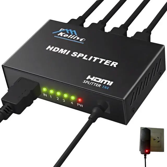 Main image of 4K HDMI Splitter 1 in 4 Out 4K@30Hz Mirror, Powered for Xbox/PS5/TV | Duplicate screen to 4 displays. Powered for stable signal. Plug & play. HDMI 1.4. Great for gaming, movies, or presentations
