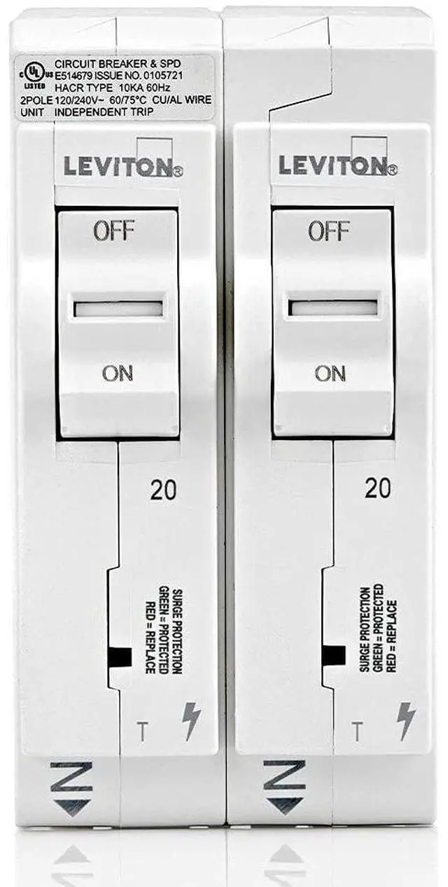 Main image of LSPD2-T Surge Protective Device with Two 20A 1-Pole Plug-On Standard Branch Circuit Breakers, Thermal Magnetic, 120/240 VAC, White