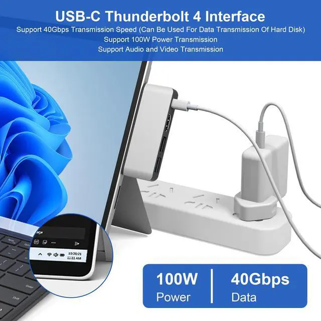 Alt view image 6 of 7 - Docking Station for Surface Pro 8 with 4K HDMI, USB-C Thunerbolt 4 (Display+Data+PD Charging), USB 3.0, USB 2.0, TF Card Slot, Triple Display (Pro 8+HDMI+USB C) USB Hub for Pro8