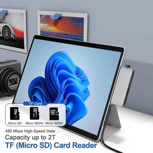 Alt view image 7 of 7 - Docking Station for Surface Pro 8 with 4K HDMI, USB-C Thunerbolt 4 (Display+Data+PD Charging), USB 3.0, USB 2.0, TF Card Slot, Triple Display (Pro 8+HDMI+USB C) USB Hub for Pro8
