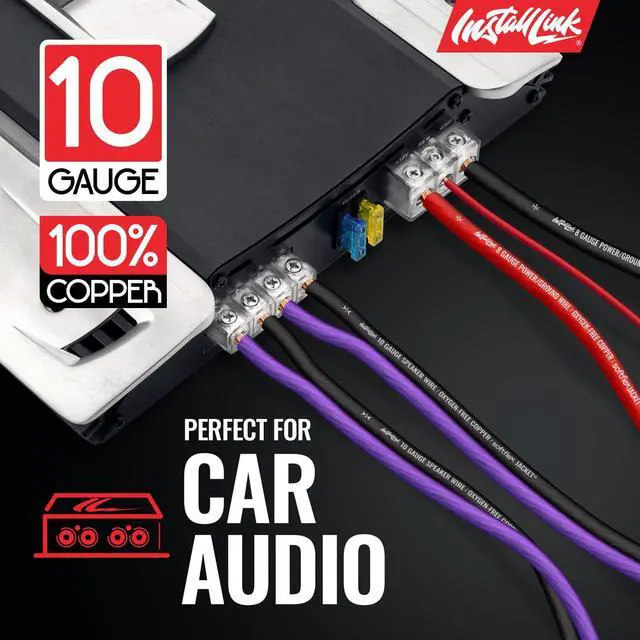 Alt view image 4 of 7 - 10 AWG Gauge Speaker Wire (50 Feet) Car or Home Theater (OFC) | Pure OFC Copper, 10/2 Speaker Cable, 2-Conductor, Frosted Purple/Black, Easy Strip, Polarity ID, for Car Audio & Home Stereo