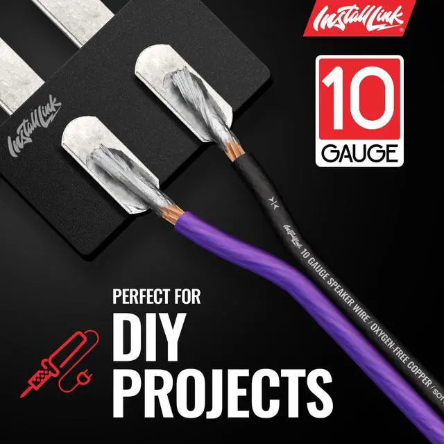 Alt view image 6 of 7 - 10 AWG Gauge Speaker Wire (50 Feet) Car or Home Theater (OFC) | Pure OFC Copper, 10/2 Speaker Cable, 2-Conductor, Frosted Purple/Black, Easy Strip, Polarity ID, for Car Audio & Home Stereo
