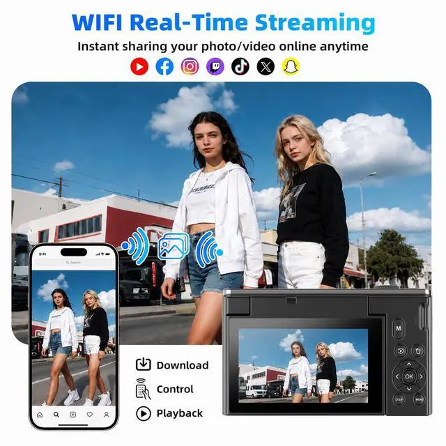 Alt view image 5 of 7 - 4K 75MP Digital Camera for Photography,Camera with FILP Screen | 2026 Upgraded WiFi Vlogging Camera for YouTube,18X Zoom Fill Light Compact Vlog Camera for Beginner Teens(64GB Card)