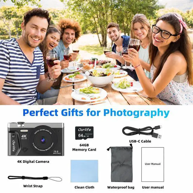 Alt view image 7 of 7 - 4K 75MP Digital Camera for Photography,Camera with FILP Screen | 2026 Upgraded WiFi Vlogging Camera for YouTube,18X Zoom Fill Light Compact Vlog Camera for Beginner Teens(64GB Card)