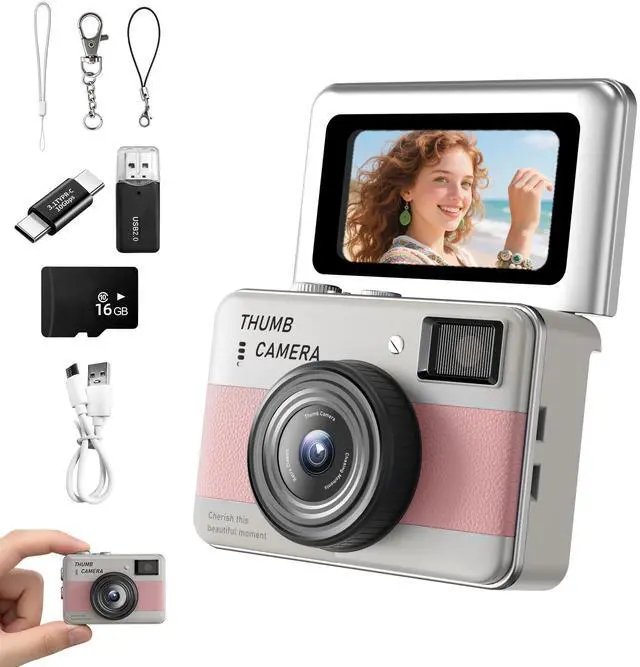Main image of Mini Keychain Camera - HD Thumb Camera, 1.47-inch Flip Screen | Multiple Shooting & Recording Modes | Portable Digital Camera with SD Card for Travel, Party | Ideal Fashion Pendant Gift