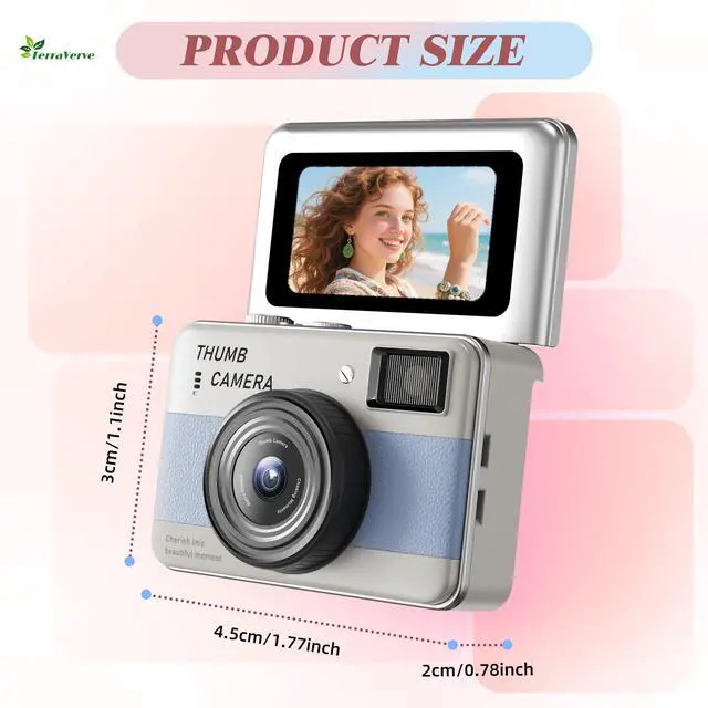 Alt view image 2 of 7 - Mini Keychain Camera - HD Thumb Camera, 1.47-inch Flip Screen | Multiple Shooting & Recording Modes | Portable Digital Camera with SD Card for Travel, Party | Ideal Fashion Pendant Gift