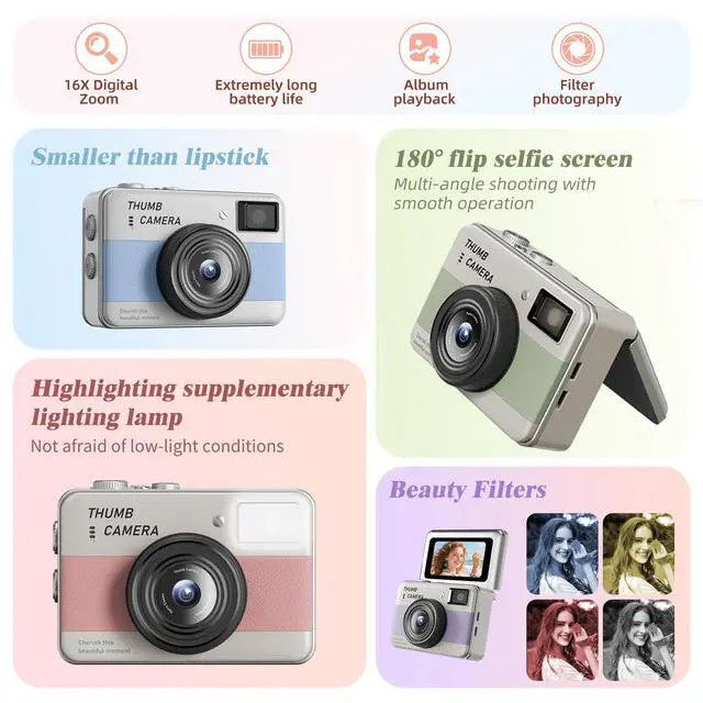 Alt view image 3 of 7 - Mini Keychain Camera - HD Thumb Camera, 1.47-inch Flip Screen | Multiple Shooting & Recording Modes | Portable Digital Camera with SD Card for Travel, Party | Ideal Fashion Pendant Gift