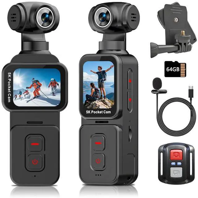 Main image of Vlogging Camera with 270° Motorized Rotating Lens and Face Tracking, 5K Portable Wearable POV Body Cam for Solo Creators and Travel, External Mic, Remote and 64GB Memory Card Included