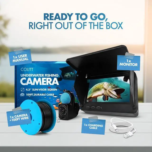 Alt view image 5 of 7 - ® Underwater Fishing Camera, Portable Fish Camera, No WiFi Needed | Ice fishing camera & underwater camera for fishing, real time fish viewing, 4.3 in monitor, 100 ft cable, no wifi app needed