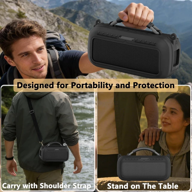 Alt view image 4 of 7 - Protective Case for Bose SoundLink Max Portable Bluetooth Speaker | Accessories Hard Carrying Case and Silicone Cover Combo with Carrying Strap (Black)