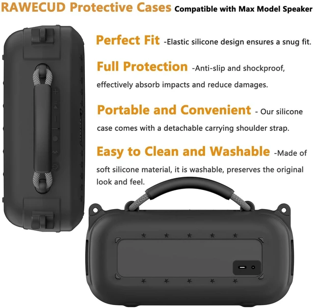 Alt view image 5 of 7 - Protective Case for Bose SoundLink Max Portable Bluetooth Speaker | Accessories Hard Carrying Case and Silicone Cover Combo with Carrying Strap (Black)