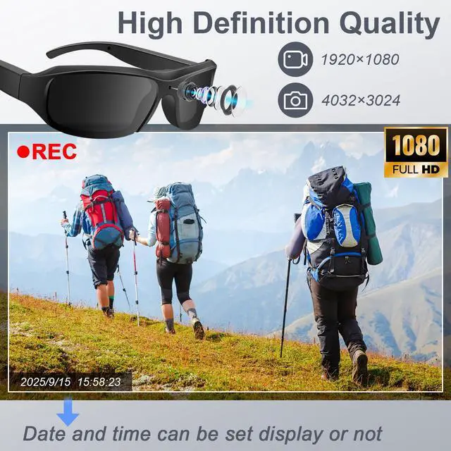 Alt view image 4 of 7 - Camera Sunglasses Sports Action Camera Glasses 1080P Video Smart Glasses Cam UV Protection Polarized Lens Support Photos/Videos Recording mit 16GB Micro SD Card & Card Reader for Outdoor Activities