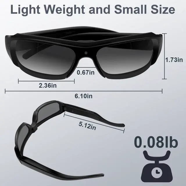 Alt view image 3 of 7 - Camera Sunglasses Sports Action Camera Glasses 1080P Video Smart Glasses Cam UV Protection Polarized Lens Support Photos/Videos Recording mit 16GB Micro SD Card & Card Reader for Outdoor Activities