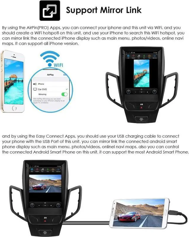 Alt view image 5 of 7 - 10.4 Inch HD Touchscreen Android 14 Stereo Car Radio Upgrade for Ford Fiesta 2009-2016 Wireless Apple Carplay | Android Auto 2G+32G WiFi GPS Navigation Bluetooth 5.0 FM,SWC,Car Tablet
