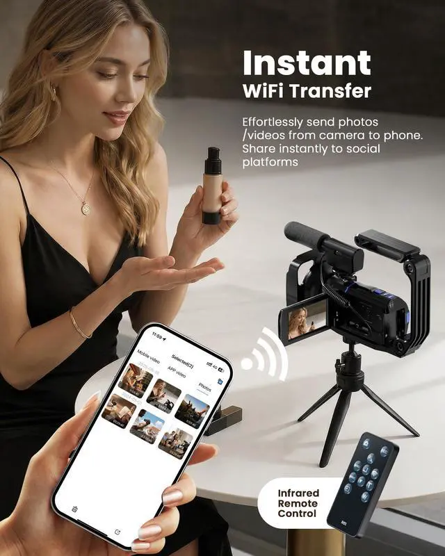 Alt view image 4 of 7 - 5K Video Camera Camcorder, 64MP Vlogging Camera for YouTube with 3" 270° Rotatable Touch Screen, 16X Zoom Digital Camera with IR Night Vision, WiFi & Webcam, 32GB Card + 2 Batteries + Mic Included