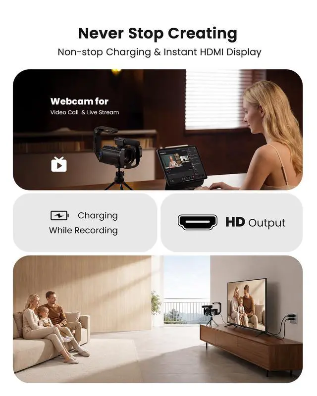 Alt view image 5 of 7 - 5K Video Camera Camcorder, 64MP Vlogging Camera for YouTube with 3" 270° Rotatable Touch Screen, 16X Zoom Digital Camera with IR Night Vision, WiFi & Webcam, 32GB Card + 2 Batteries + Mic Included