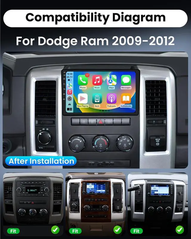 Alt view image 7 of 7 - 4+64G ROM Android 15 Car Radio for Dodge Ram 1500 2500 3500 2009-2012 | 10.1" HD Touchscreen Stereo with Wireless Carplay & Android Auto 5G WiFi Bluetooth GPS Navigation Backup Camera FM 5G WIFI
