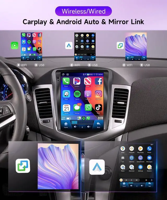 Alt view image 2 of 7 - 4G+64G Android Car Radio Wireless Carplay for Chevy Cruze J300 2009-2014 Car Stereo Android Auto, 9.7 inch Touch Screen GPS Navigation 5G-WiFi BT FM/RDS EQ SWC Camera