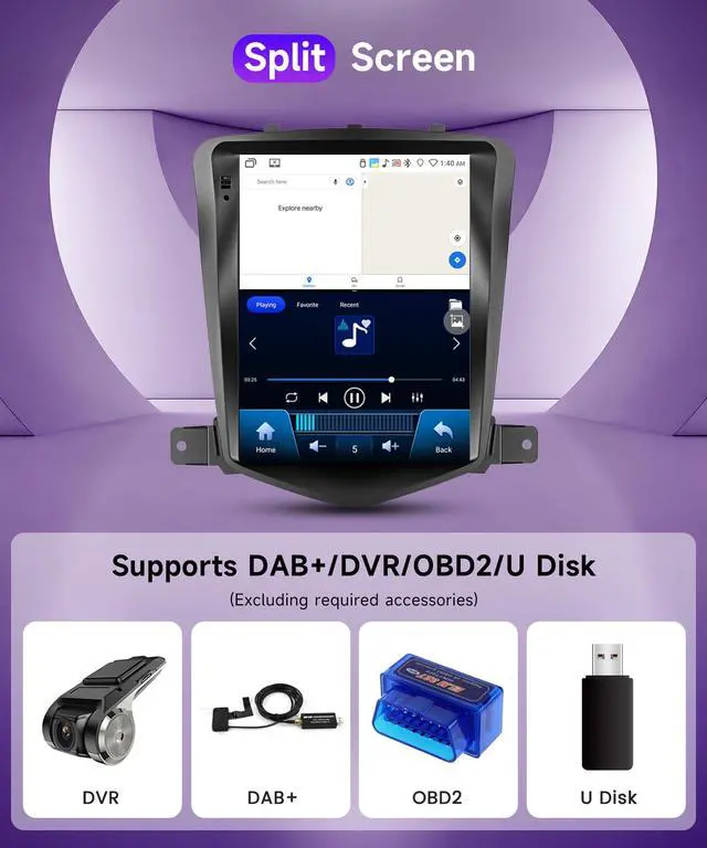 Alt view image 7 of 7 - 4G+64G Android Car Radio Wireless Carplay for Chevy Cruze J300 2009-2014 Car Stereo Android Auto, 9.7 inch Touch Screen GPS Navigation 5G-WiFi BT FM/RDS EQ SWC Camera