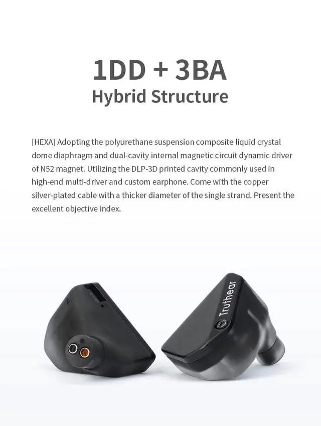 Alt view image 5 of 7 - Truthear Hexa 1DD+3BA Hybird Earphones with 0.78 2Pin Cable Earbuds