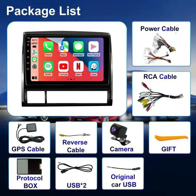 Alt view image 7 of 7 - 4G+64G Android Car Radio for Toyota Tacoma 2005-2015, 9 Inch Tacoma Stereo Upgrade Support Wireless Carplay Android Auto, Touch Screen Head Unit with GPS Navigation BT Backup Camera FM DSP SWC 5GWiFi